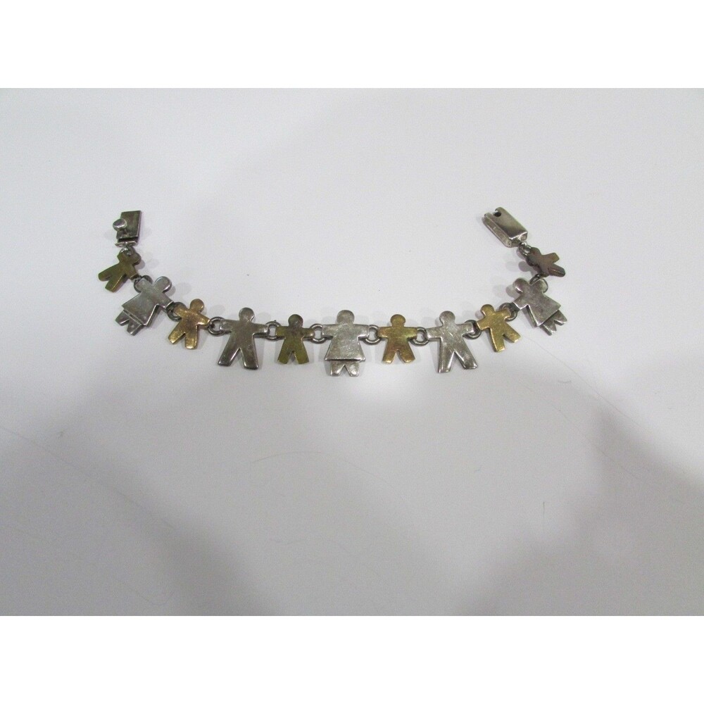 Mexican Vintage Sterling Silver 925 Hand Stamped Linked Bracelet of People